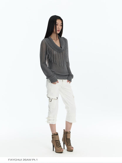 FayChui Washed Studded Cargo Pocket Flare Women&