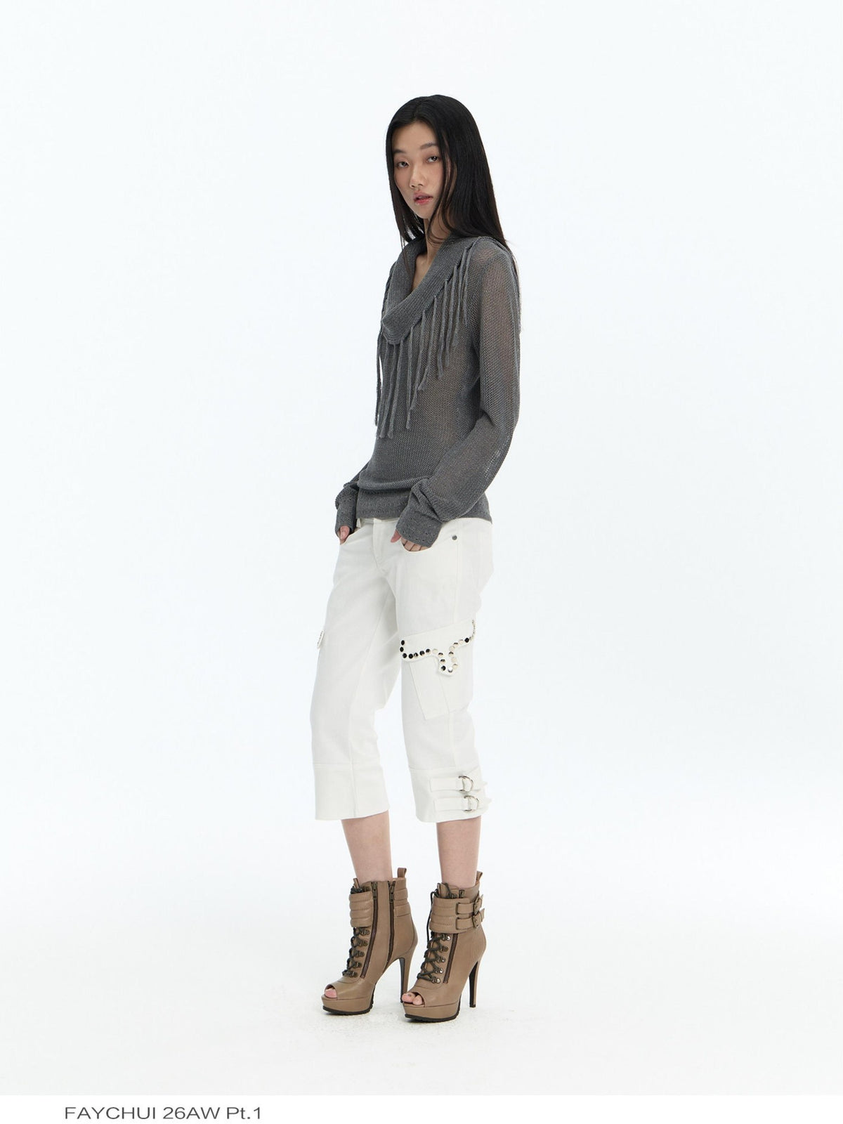FayChui Washed Studded Cargo Pocket Flare Women&
