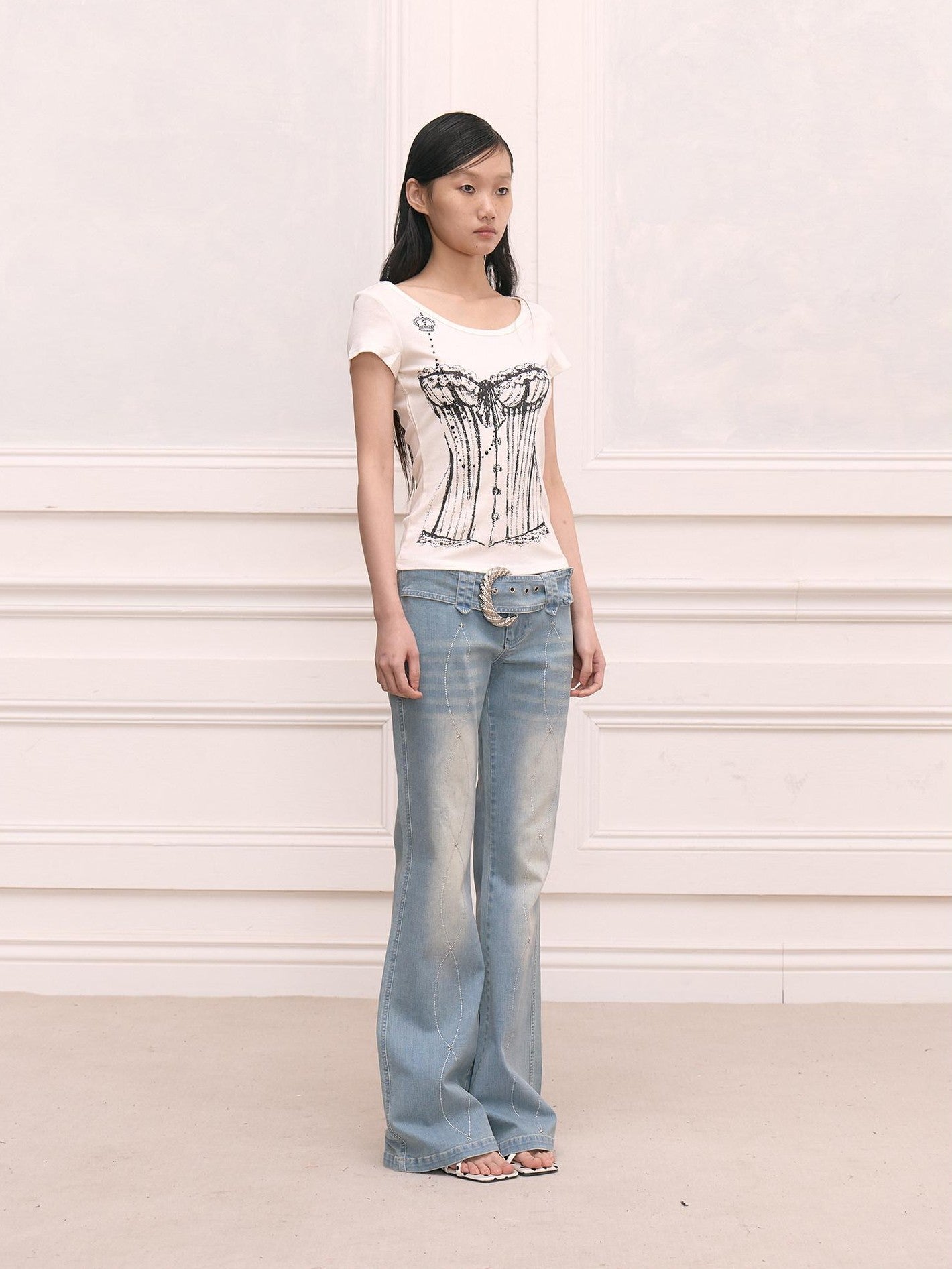 FayChui Washed Vintage Rhinestone Waist Embroidered Women&