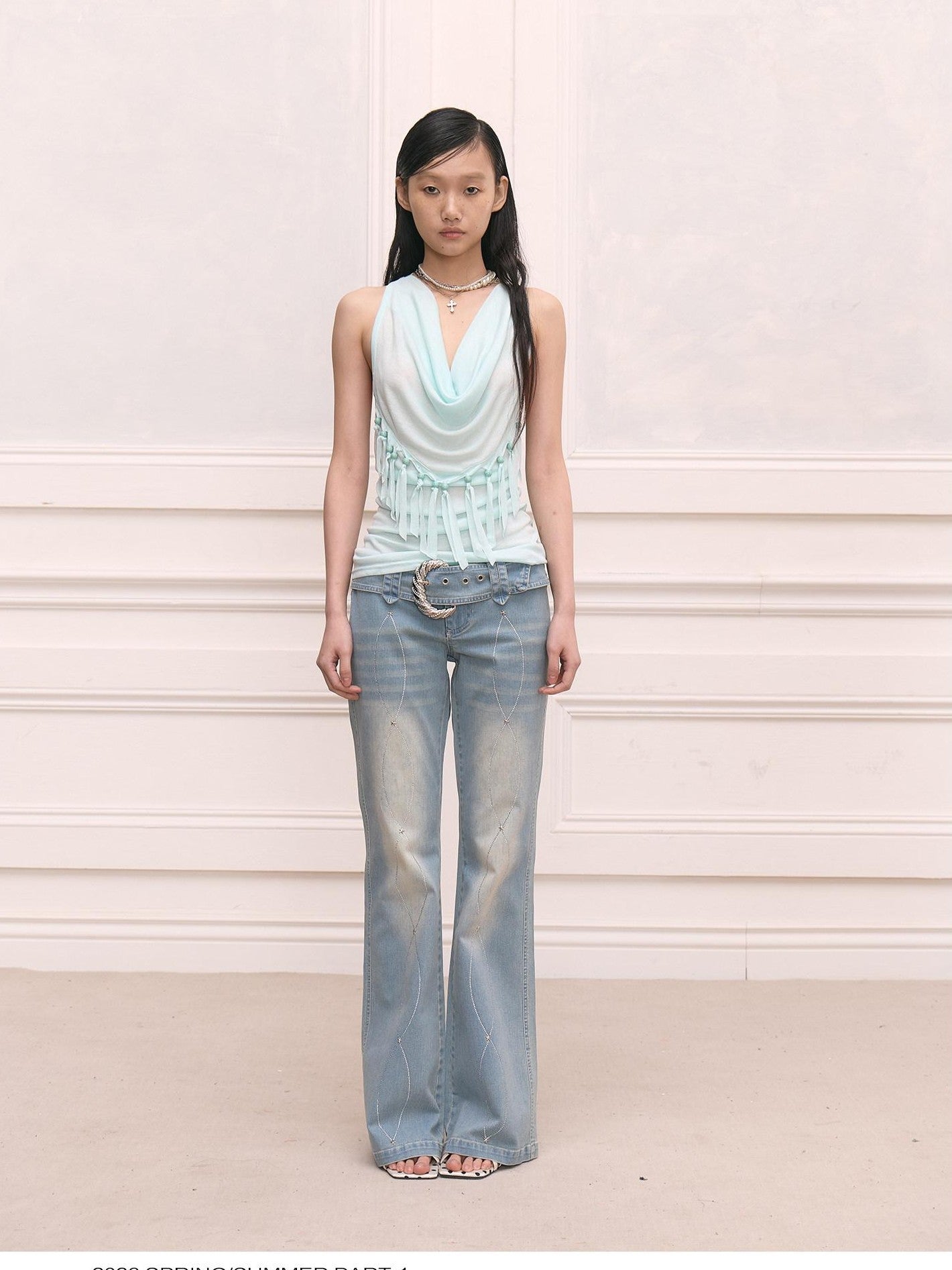 FayChui Washed Vintage Rhinestone Waist Embroidered Women&