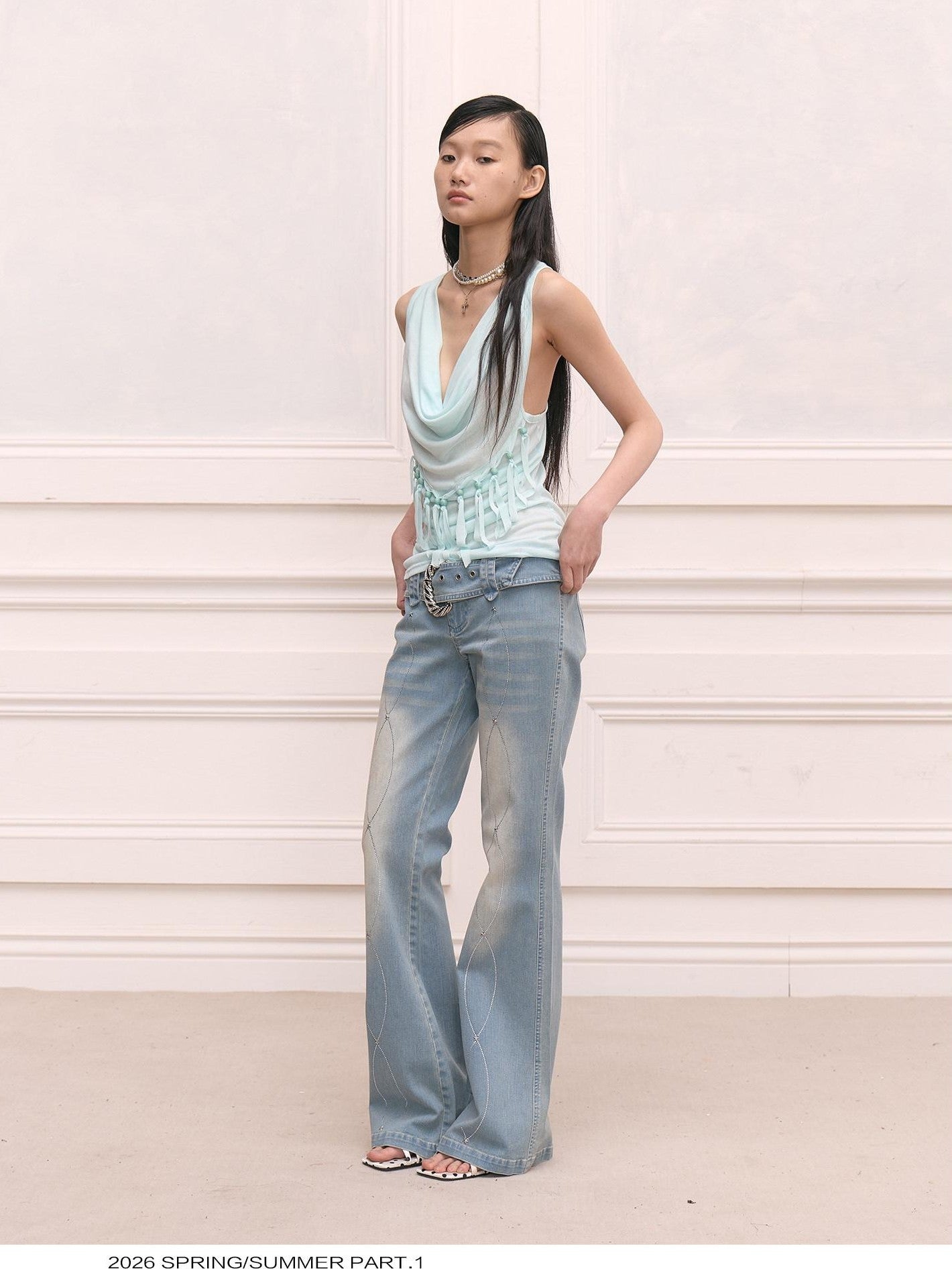 FayChui Washed Vintage Rhinestone Waist Embroidered Women&