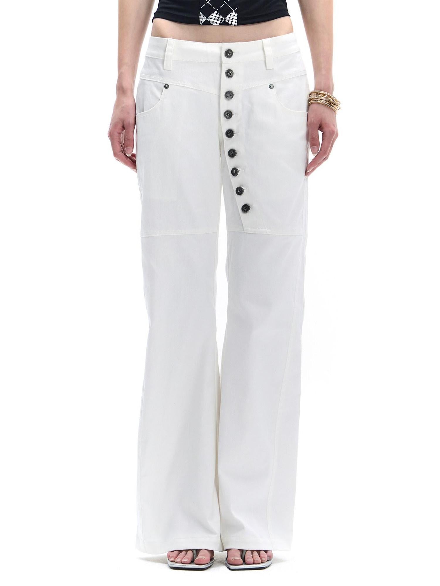 FayChui White Asymmetric Long Button Placket Washed Women&