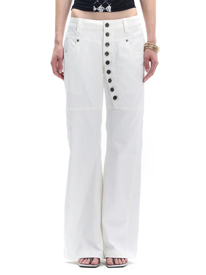 FayChui White Asymmetric Long Button Placket Washed Women&