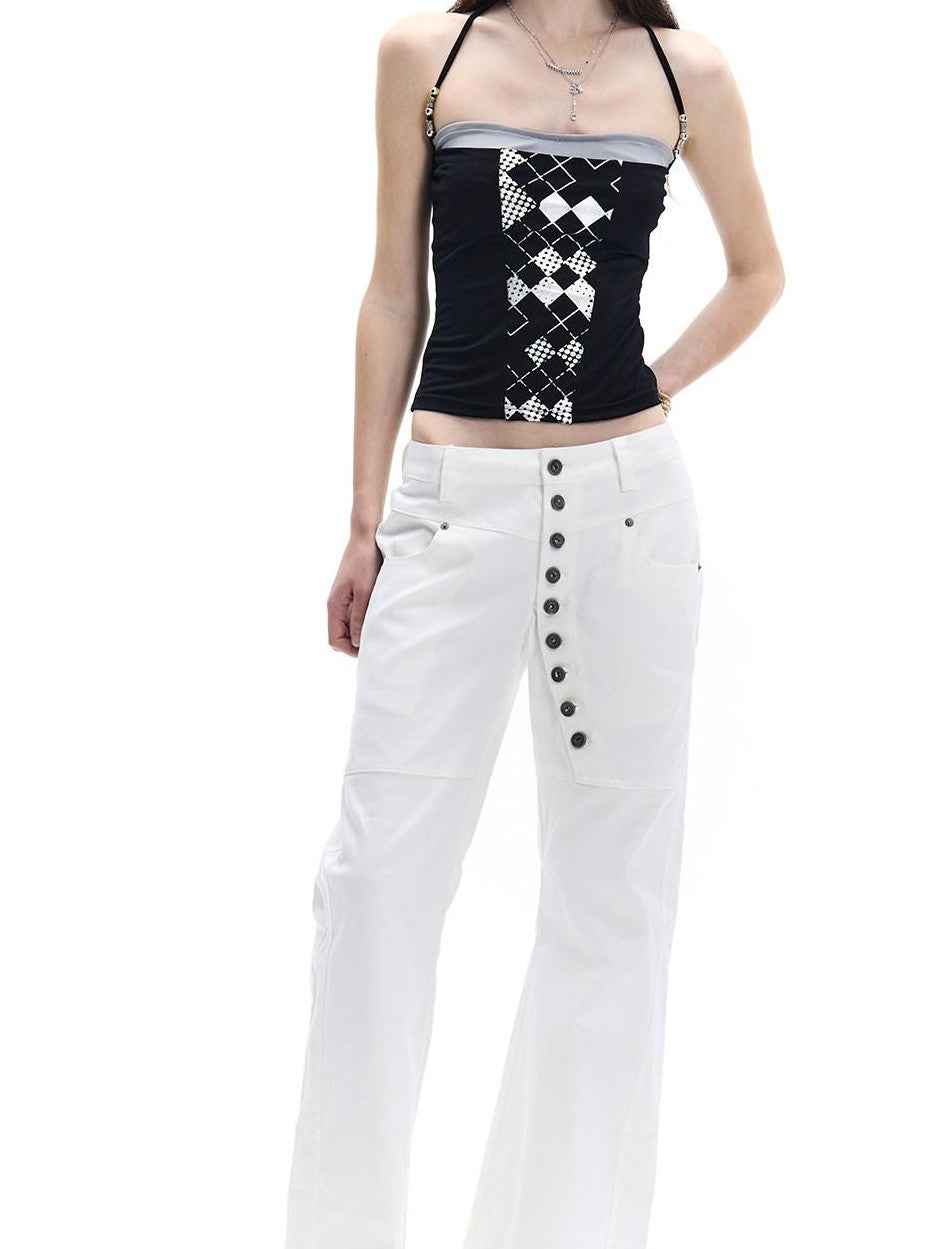 FayChui White Asymmetric Long Button Placket Washed Women&