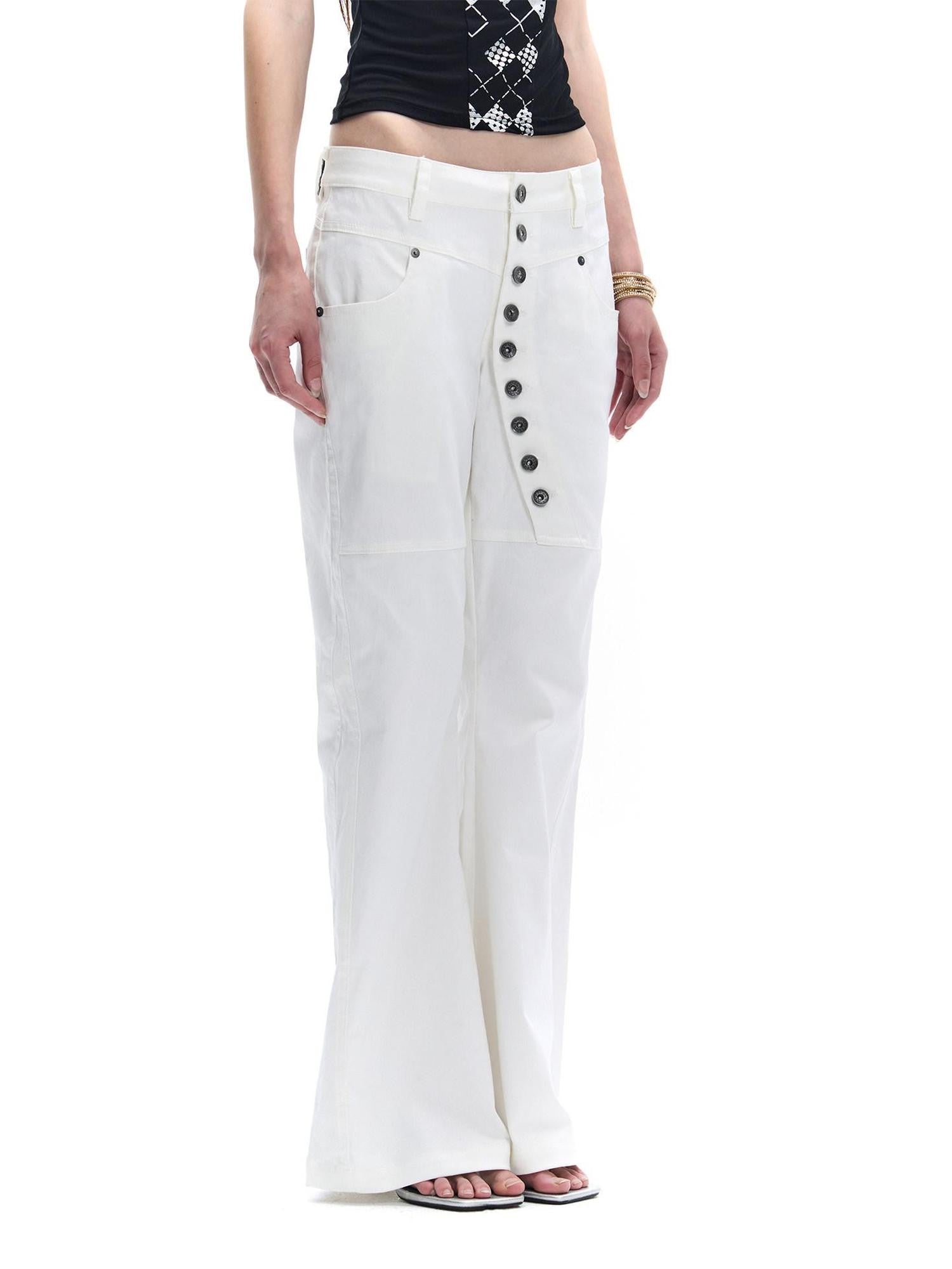 FayChui White Asymmetric Long Button Placket Washed Women&