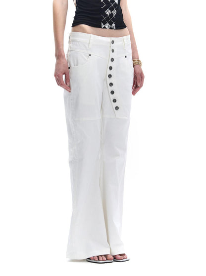 FayChui White Asymmetric Long Button Placket Washed Women&