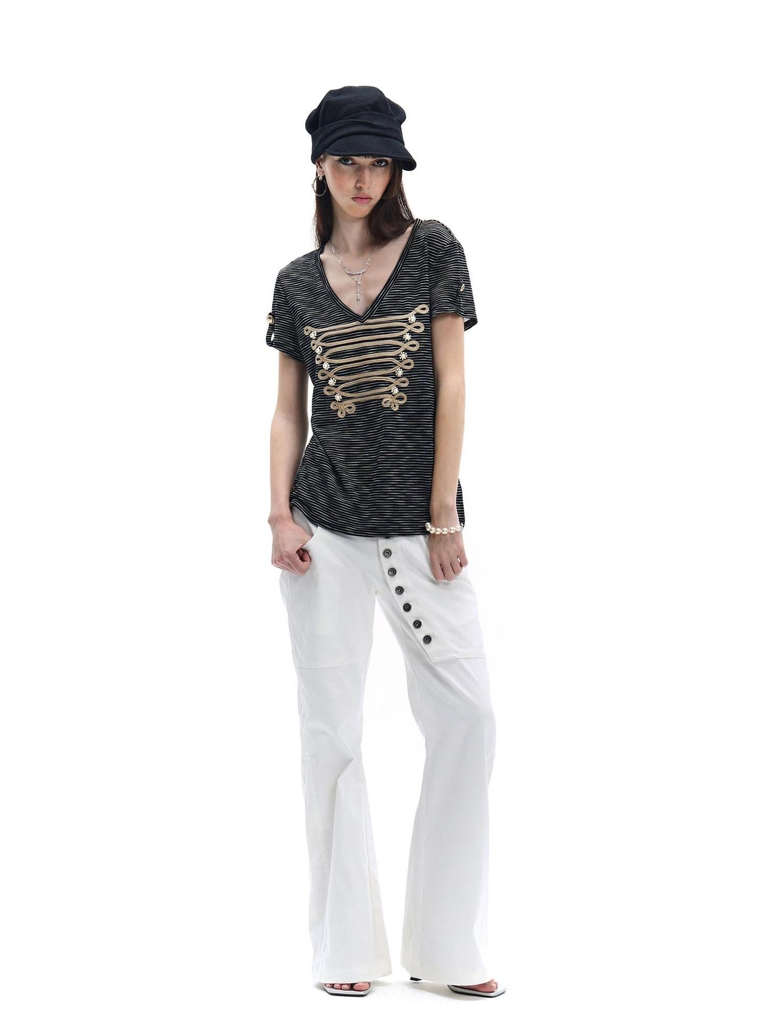 FayChui White Asymmetric Long Button Placket Washed Women&