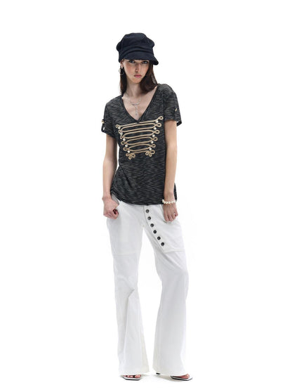 FayChui White Asymmetric Long Button Placket Washed Women&