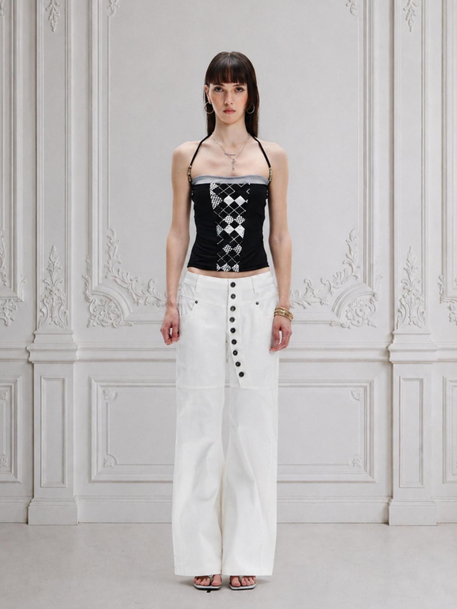 FayChui White Asymmetric Long Button Placket Washed Women&