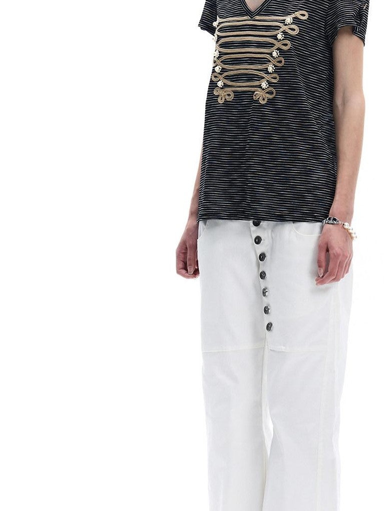 FayChui White Asymmetric Long Button Placket Washed Women&