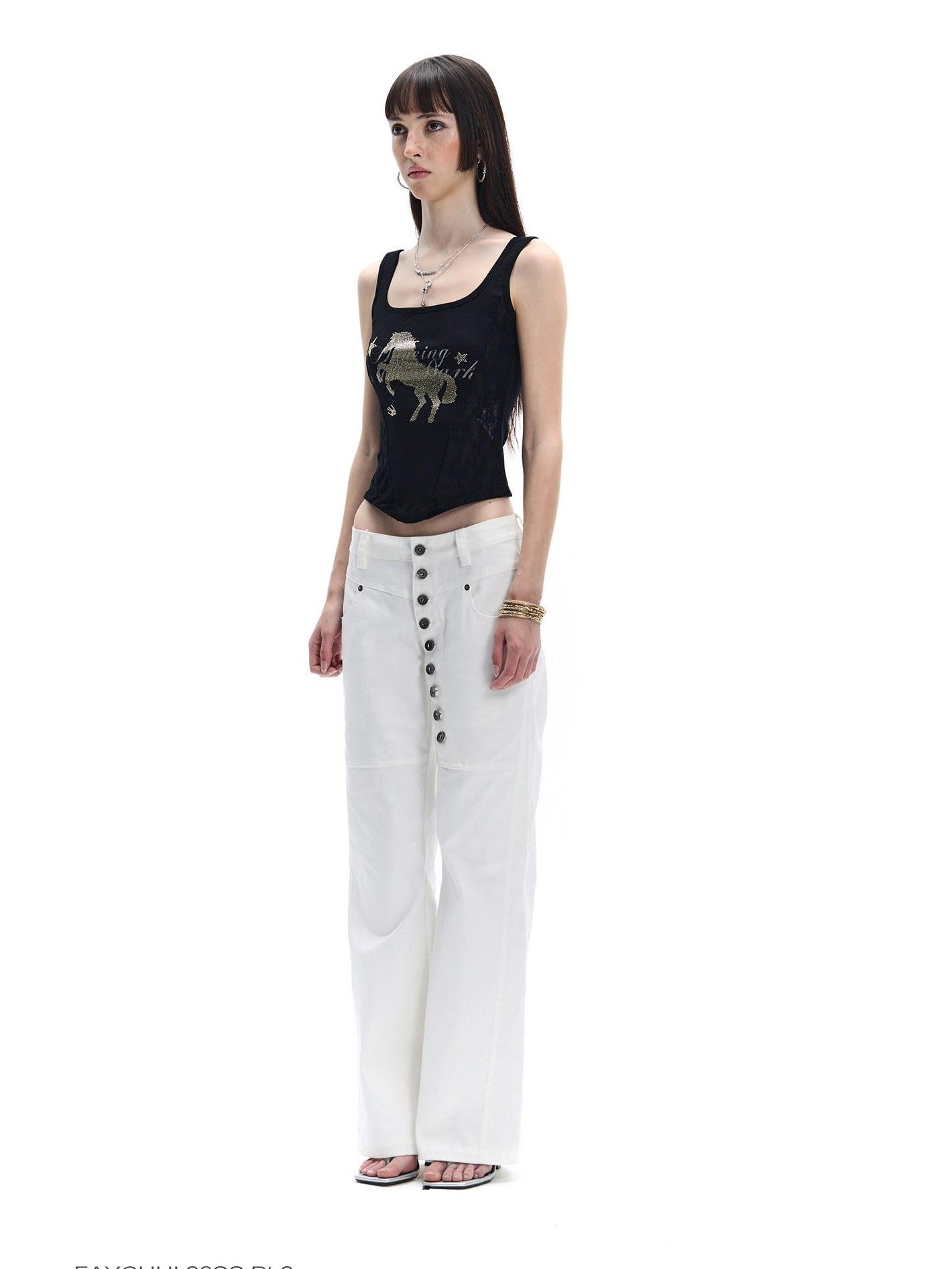 FayChui White Asymmetric Long Button Placket Washed Women&