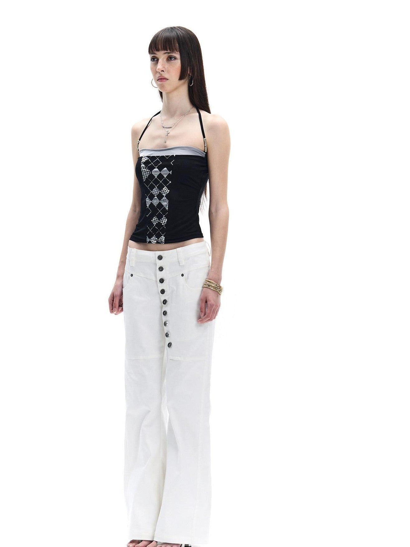 FayChui White Asymmetric Long Button Placket Washed Women&