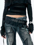 FayChui  Y2K Crystal Studded Wide Belt With Pleated Detail