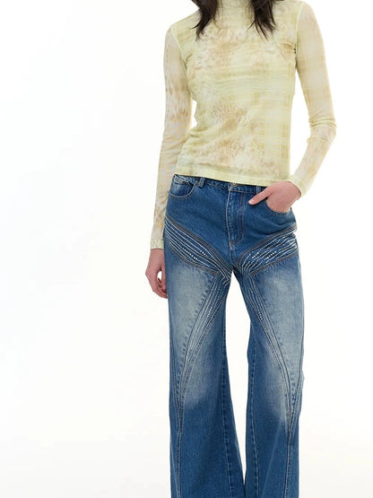 FayChui  Yellow Checkered Leopard Sheer Top