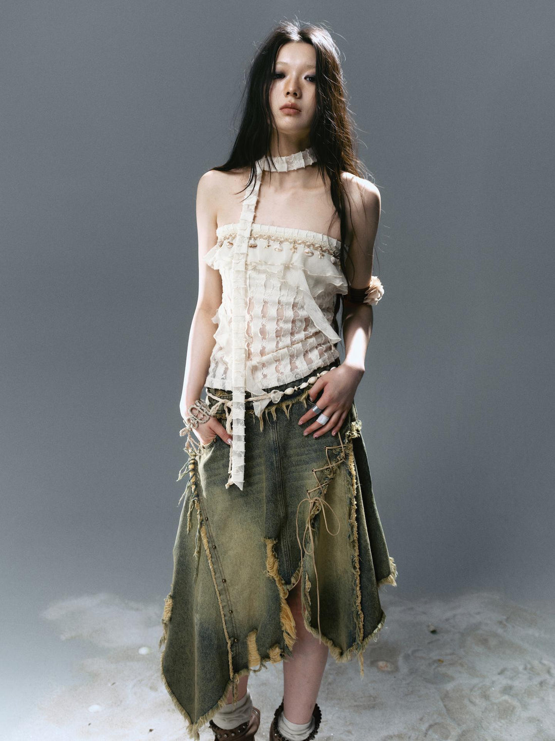 Cest Nous Feminine Ruffle Bustier Top For Women