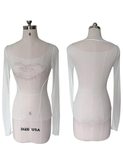 FinderMond FM Angel Berry Print White Sheer Women&