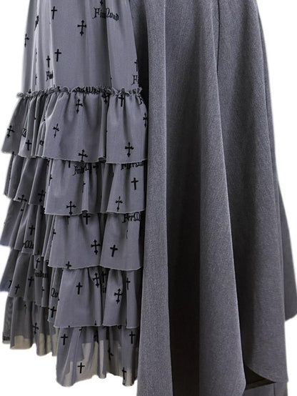FinderMond FM Asymmetric Tiered Spliced Mesh Women&