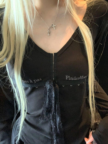 FinderMond FM Black And White Embroidered Lace Cross Hook Women&