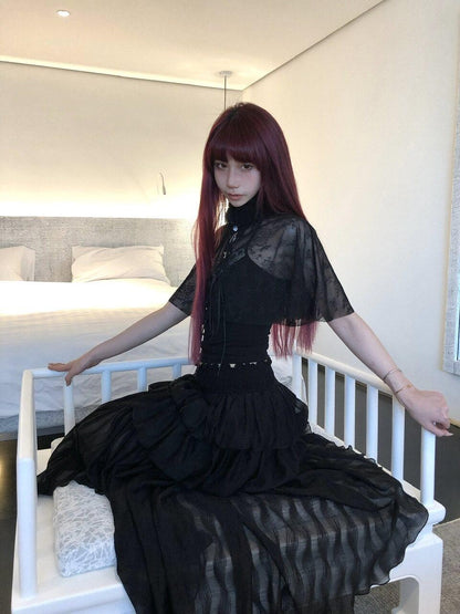 Black And White French Romantic Jellyfish Bubble Hem Women&