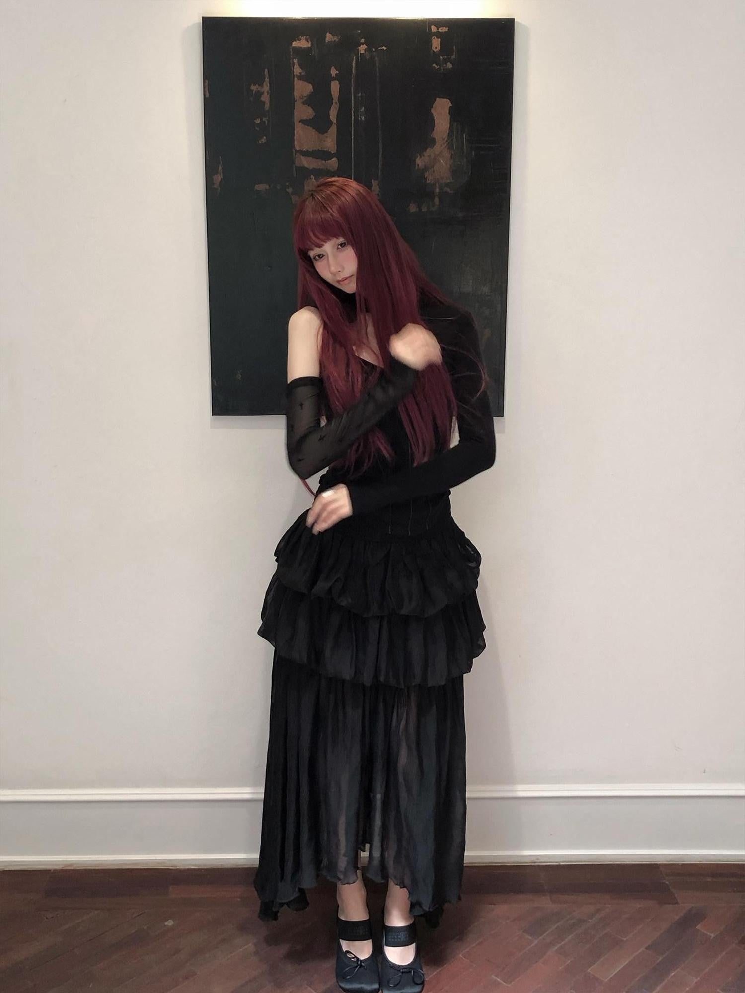 Black And White French Romantic Jellyfish Bubble Hem Women&