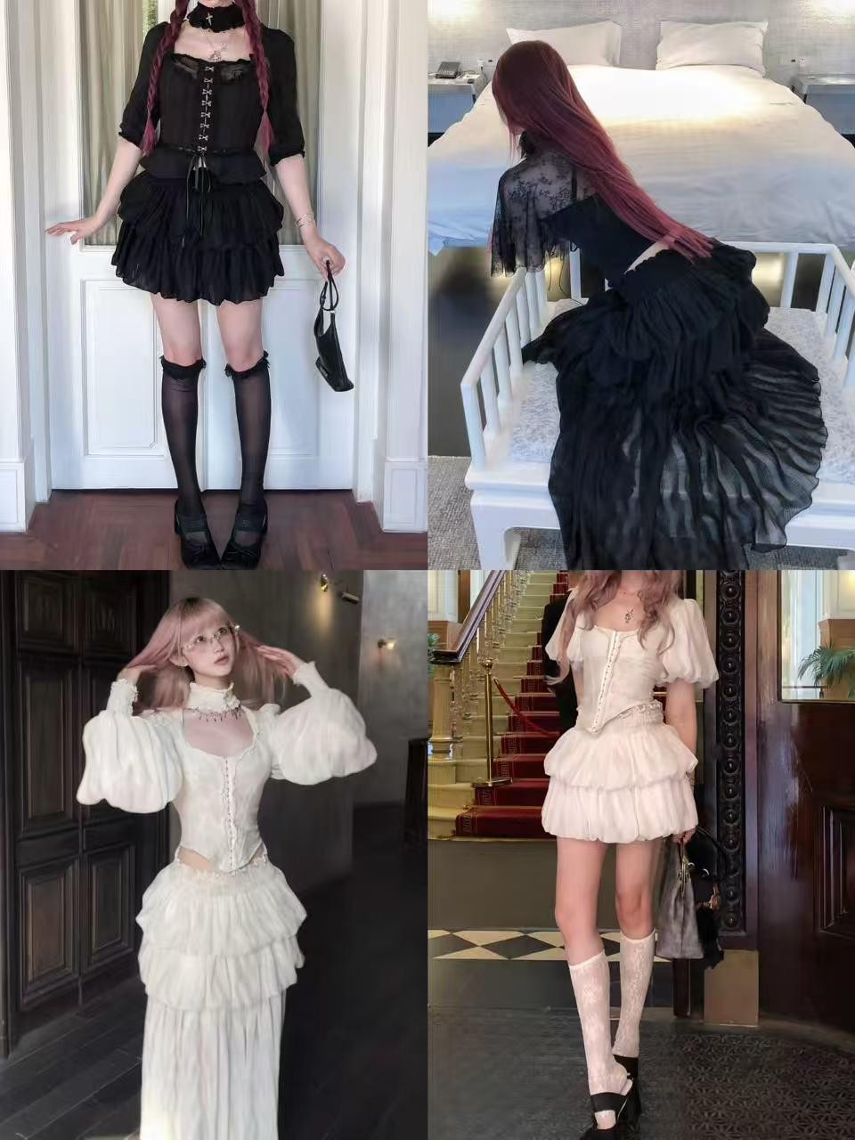 Black And White French Romantic Jellyfish Bubble Hem Women&