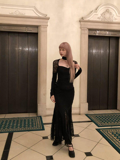 FinderMond FM Black Lace Splice Fishtail Elegant Women&