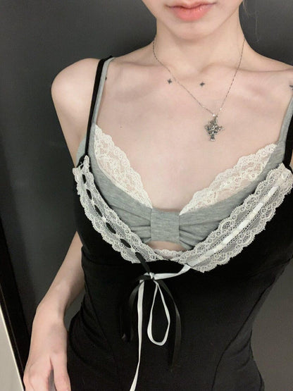 FinderMond FM Black White V-neck Choker 3 Piece Waist Cinched Vest Women&