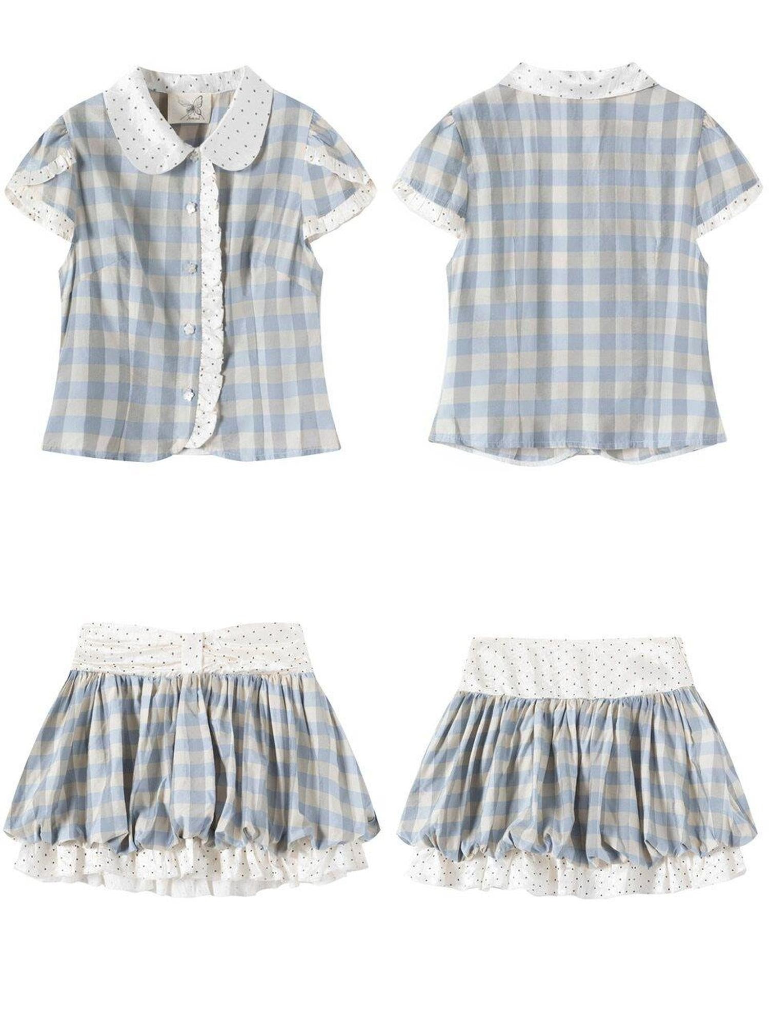 FinderMond FM Blue Plaid Bobo Bud Doll Collar Girlish Women&