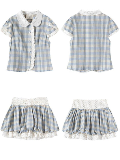 FinderMond FM Blue Plaid Bobo Bud Doll Collar Girlish Women&