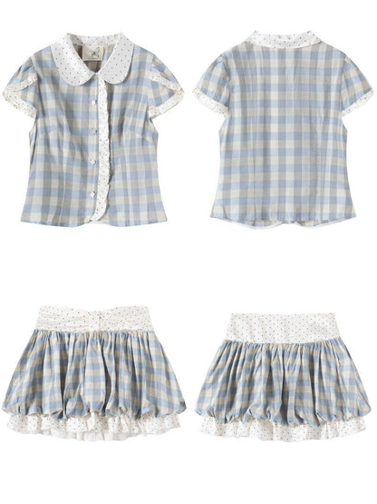 FinderMond FM Blue Plaid Bobo Bud Doll Collar Girlish Women&