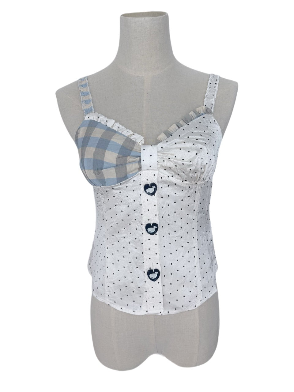 FinderMond FM Blue Plaid Polka Dot Bow Strappy Women&