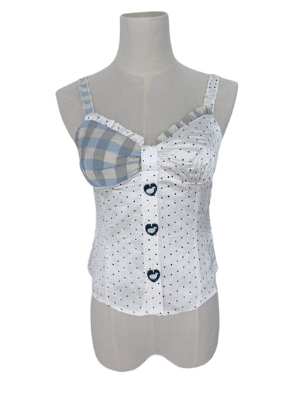 FinderMond FM Blue Plaid Polka Dot Bow Strappy Women&