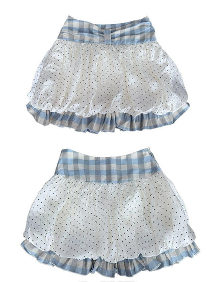 FinderMond FM Blue Plaid Polka Dot Bow Strappy Women&