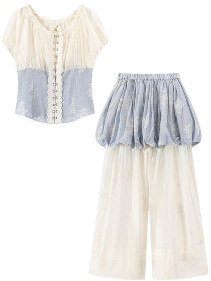 FinderMond FM Blue Striped Embroidered Sheer Lace Jellyfish Hook Women&