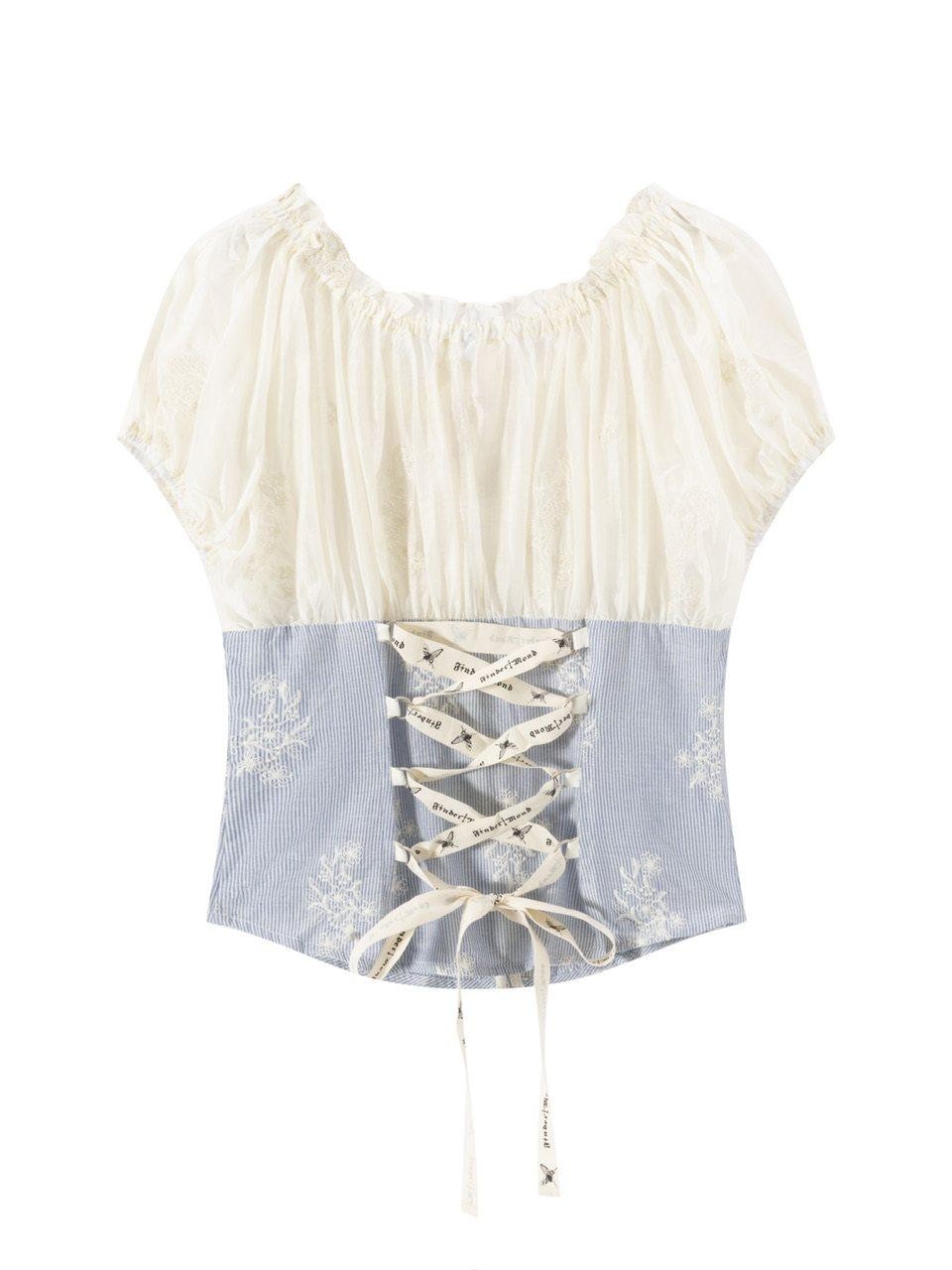 FinderMond FM Blue Striped Embroidered Sheer Lace Jellyfish Hook Women&
