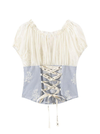 FinderMond FM Blue Striped Embroidered Sheer Lace Jellyfish Hook Women&