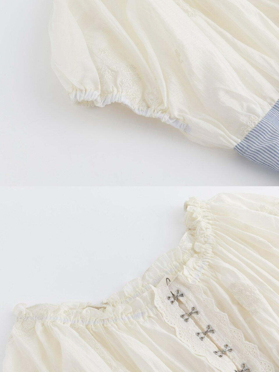 FinderMond FM Blue Striped Embroidered Sheer Lace Jellyfish Hook Women&