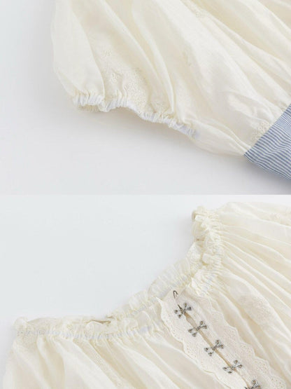 FinderMond FM Blue Striped Embroidered Sheer Lace Jellyfish Hook Women&