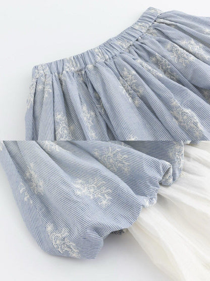 FinderMond FM Blue Striped Embroidered Sheer Lace Jellyfish Hook Women&