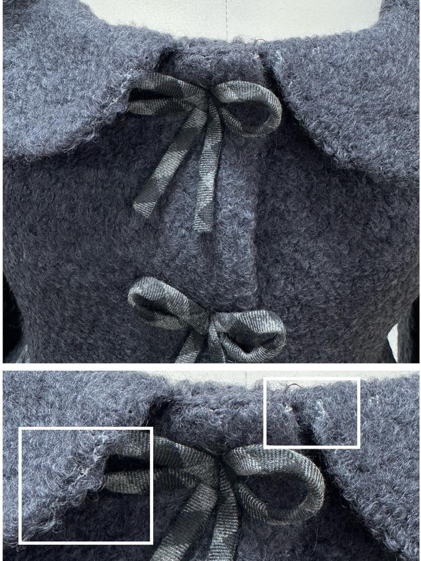 FinderMond FM Bow Plaid Doll Collar Wool Blend Women&