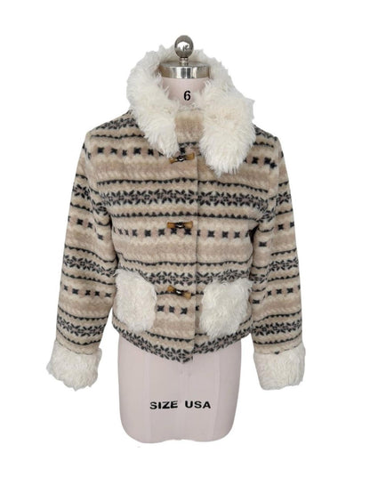 FinderMond FM Bow Trim Plush Collar Fleece Spliced Women&