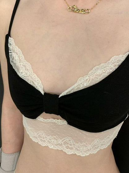 FinderMond FM Bowknot Hollowout Lace Trim Layering Girlish Women&