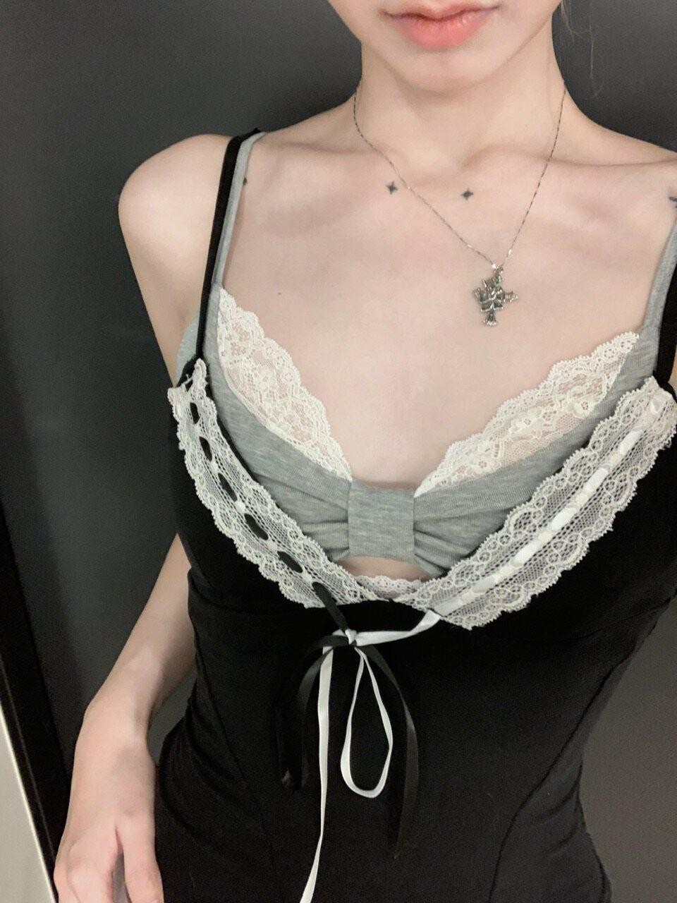 FinderMond FM Bowknot Hollowout Lace Trim Layering Girlish Women&