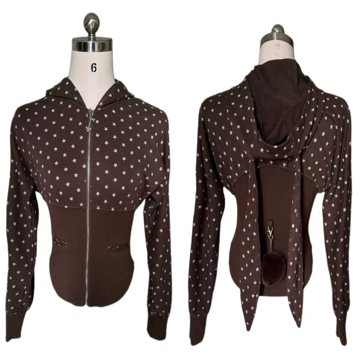 FinderMond_FM_Brown_Star_Print_Zip_Up_Waist_Cinch_Women&
