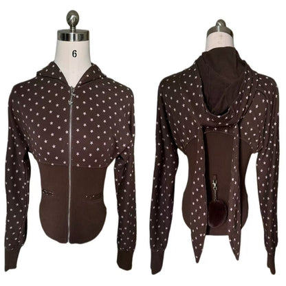 FinderMond_FM_Brown_Star_Print_Zip_Up_Waist_Cinch_Women&