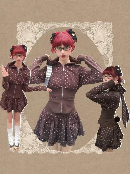 FinderMond FM Brown Star Print Zip Up Waist Cinch Women&
