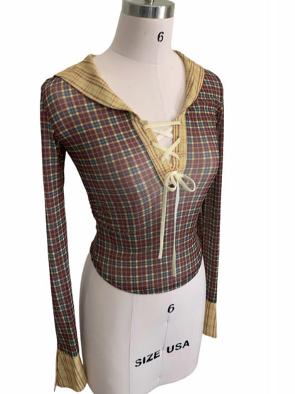 FinderMond FM Checked Sailor Collar Multi Layered Women&