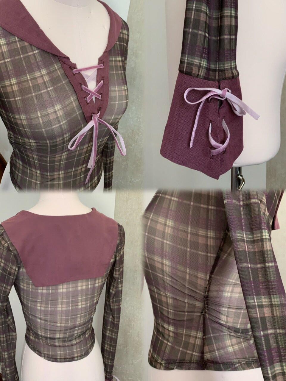 FinderMond FM Checked Sailor Collar Multi Layered Women&