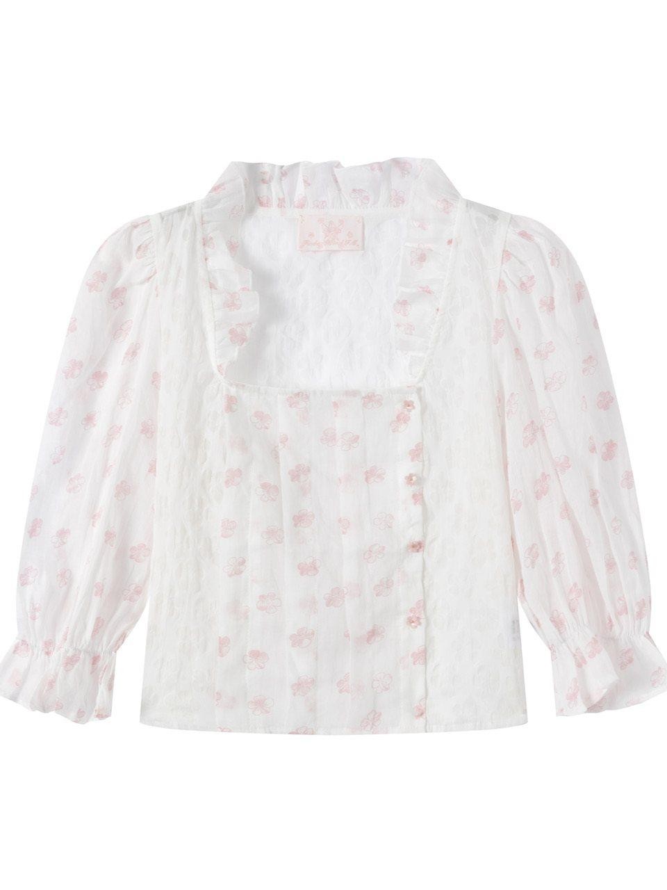 FinderMond FM Cherry Blossom Rain Pleated Printed Short Sleeve Women&