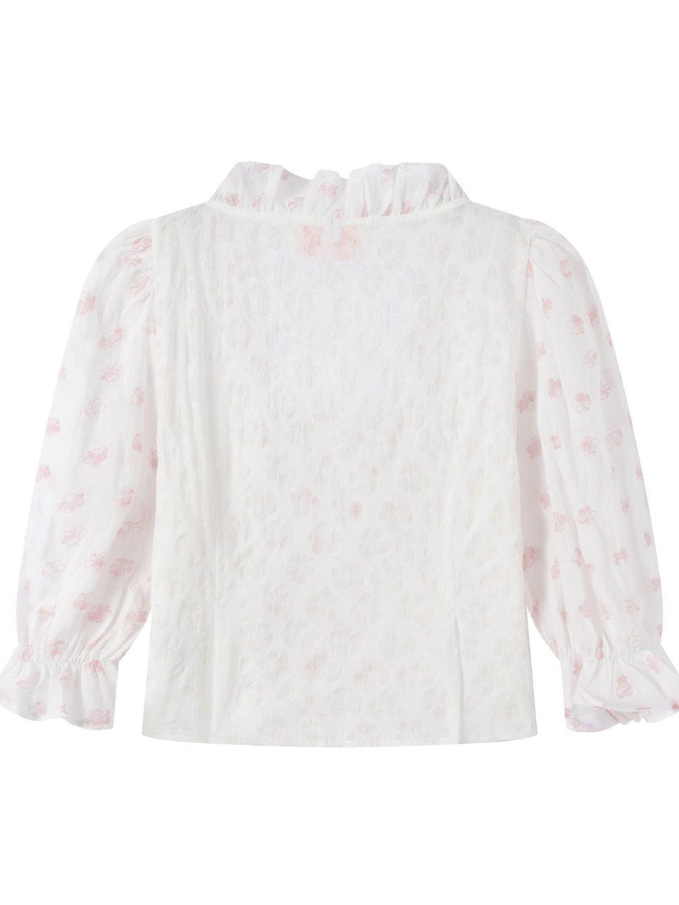 FinderMond FM Cherry Blossom Rain Pleated Printed Short Sleeve Women&